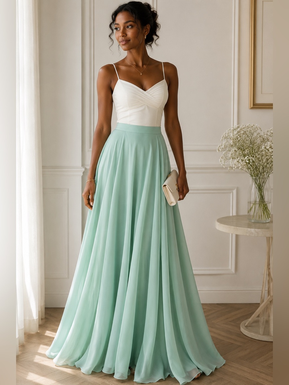 BNWT Chicwish Mint Chiffon Maxi Skirt Weddings Resort Getaways M
